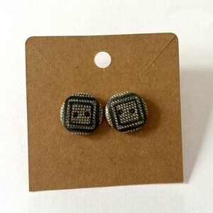 2/$15- Black and Gray Square Design Button Earrings Handmade